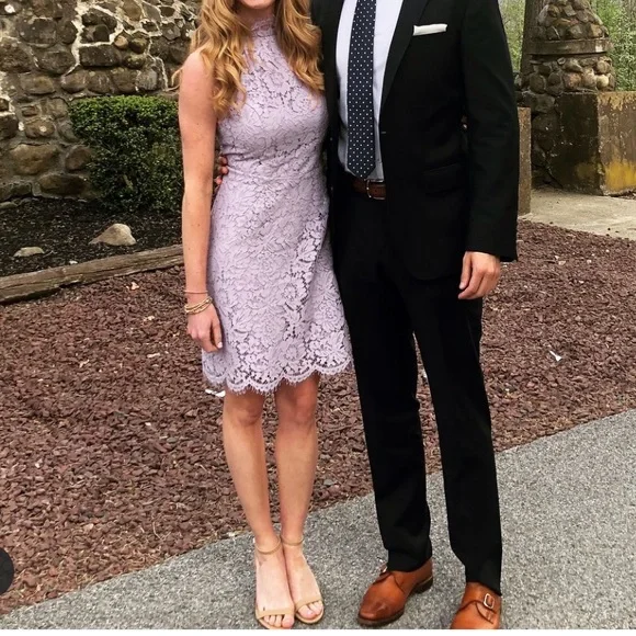 BB Dakota Cara High Neck Lace Cocktail Dress In Lavender - Picture 4 of 9